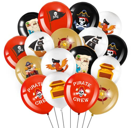Luftballons Piraten, 45 Stück 12 Zoll Latex Ballon Schwarz Rot Weiß, Luftballons Piratenschiff Totenkopf, Piraten Party Zubehör für Kinder Geburtstag Mottoparty Halloween Dekoration