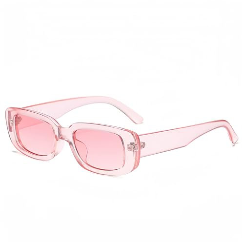 WDZAYXC Occhiali da sole rettangolari vintage per uomo e donna, occhiali retrò alla moda con montatura quadrata, occhiali con protezione UV400, Colore: rosa.