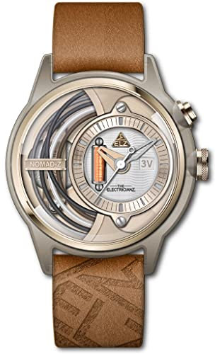 The Electricianz Nomad Z - Herrenuhr mit patentiertem LED-Beleuchtungssystem, Schweizer Design, Edelstahlgehäuse, Lederarmband, Braun, 45mm, Modern