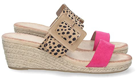 shoes&blues.es 72997 Sandalia de Cuna para Mujer, Comoda, Forrada de Yute, con Estampado de Leopardo, Hebilla, y Talon Abierto Fucsia Talla 40