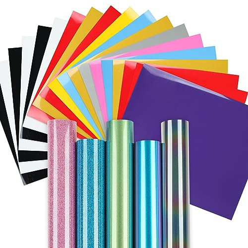 IModeur 24 Blatt Plotterfolie Textil - (Enthält 2 Blatt Chamäleon & 2 Blatt Glitzer & 1 Blatt reflektierend) 30,5 x 25,4 cm Flexfolie Plotter Textil für Cricut Maker, Kleidung, Hosen, andere Stoffe