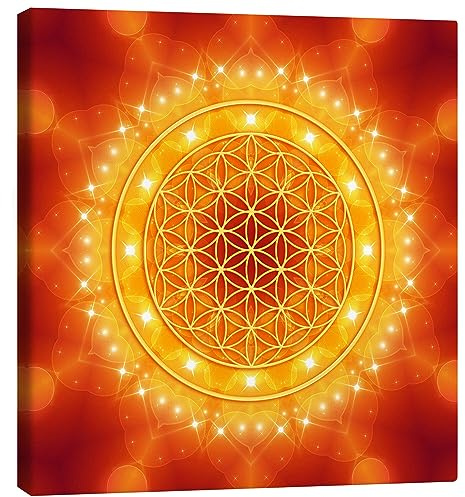 Posterlounge Blume des Lebens - Goldene Lichtenergie Leinwandbild | 40 x 40 cm von Dolphins DreamDesign Wandbilder Wanddeko