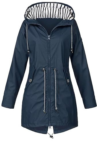 Impermeable Femme Coupe Vent Vetement de Pluie avec Capuche Mes Commandes Zippé Chaude Parka Sport Casual Grande Taille Blousons Adulte Automne Pas Cher Hauts pour Femmes Marine 3XL