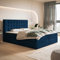 MOTIVENA Costa Boxspringbett 120x200 mit Bettkasten und Topper, Polsterbett 120x200 mit Bettkasten, Taschenfederkern-Matratze (H3), Visco Memory-Foam Topper (H2), Samt, Blau (Dunkelblau)