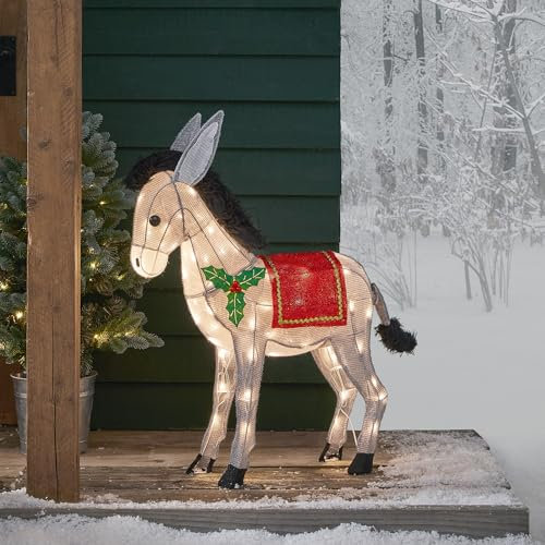 Lights4fun 70er LED Esel Weihnachtsbeleuchtung Außen Weihnachtsfigur Timer 78cm