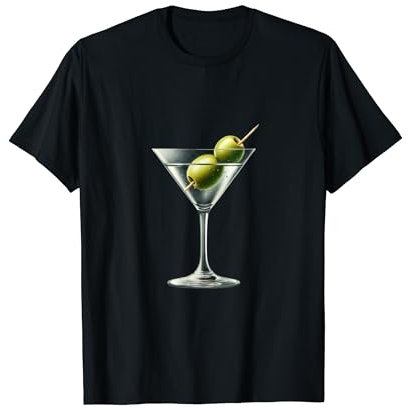 Martini Glass Green Olive Bartender Vodka Gin Cocktail Drink T-Shirt