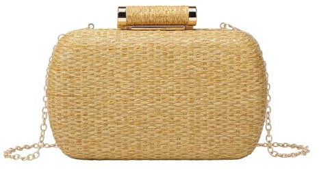 Jywmsc Damen Abend Stroh Handtasche Elegantes Stroh Clutch Handtasche für Party Hochzeit Sommer Strand Tote Tasche mit Kette