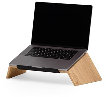 Oakywood - Laptop Ständer Holz - Notebook Stand - für Laptops 13-14, Hand Made, mit Metall Halterung, kompatibel mit MacBook - Unterlage, Monitor Erhöhung für Schreibtisch - 45x22x14cm - Eiche