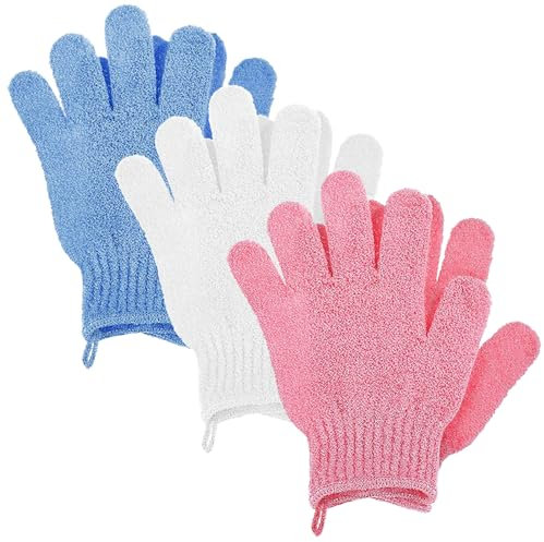 YUXIANLB Peelinghandschuh, 3 Paar Exfoliating Gloves Peeling Handschuh Körperpeeling Massage Handschuh Peeling Exfoliate Duschhandschuh Peeling Körperpeeling Peeling Handschuhe mit Hängenden