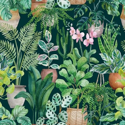 Thicken Tropical Jungle Leaves Wallpaper, 600*44.5cm Removable Waterproof Green Leaf Decorative Vinyl Self-Adhesive Wall Paper for Living Room, Bedroom, Washroom, Cabinet Wall