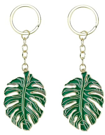FERCAISH Tropical Palmblatt Schlüsselanhänger Grüne Monstera Leaf Legierung Schlüssel Ringe Tasche Anhänger Für Hawaiianische Luau Party(2 Stück, Grün