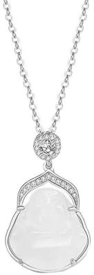 Lllunimon Chalcedon Anhänger Halskette 925 Sterling Silber Lachender Buddha Amulett Halskette Charmanter Feng Shui Schmuck Geschenke für Frauen