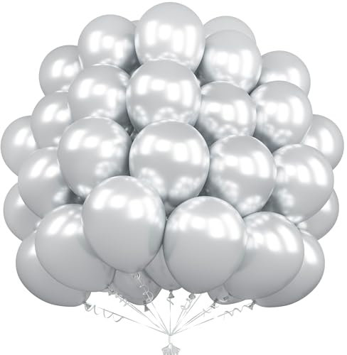 Unisun Metallic Silber Luftballons, 50 Stück 12 Zoll Chrom Silber Luftballons, Latex Silber Ballons Für Frauen Männer Jungen Geburtstagsfeier Hochzeit Verlobung Abschlussfeier Jahrestag Festival Deko