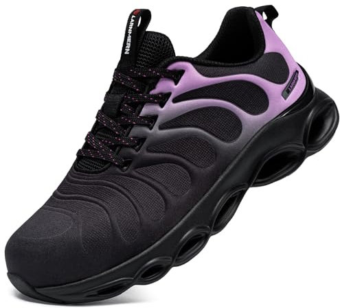 LARNMERN Chaussures de Sécurité Hommes Légere Embout Acier Confort Chaussures de Travail Mode Respirante Basket de Securite(Violet Noir,42.5 EU)