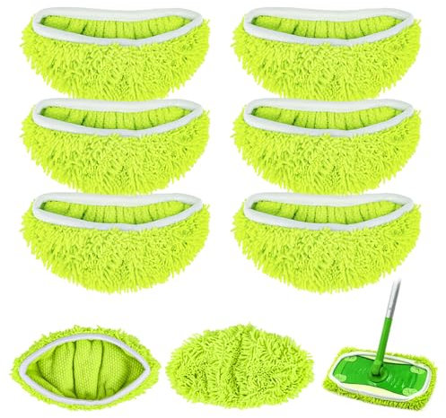 6 Stück Trockene Bodentücher Feuchte Bodentücher für Swiffer Sweeper Mop, Wiederverwendbar Waschbaren Mikrofaser Pads für die Reinigung von Hartböden/Holzböden Grün
