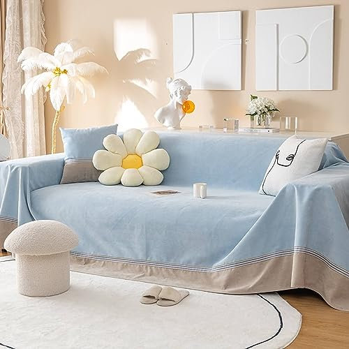Bishilin Überwurf Sofa 3 Sitzer Katzenschutz, Sofabezug Ecksofa 200x300CM Bicolor Azur Couchbezug Wasserdicht Universal