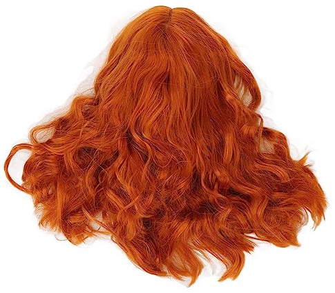 Orangefarbene Lockige Perücke mit Weichem Touch, Air Bangs, Hitzebeständige Perücke für Halloween-Themenpartys, Hochtemperatur-Seide