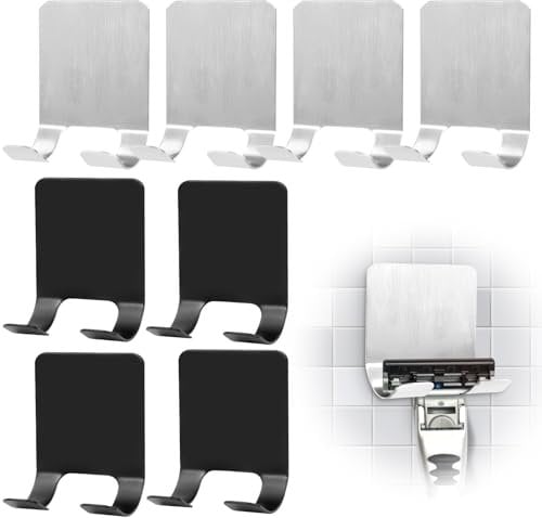 ZHXGO 8 Pieces Razor Holder for Shower, Stainless Steel Shaver Holder, Waterproof Self Adhesive Shower Razor Holder, Shower Storage Hooks, Towel Hooks No Drilling for Shower Shaving Razor, Plug