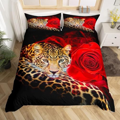 Homemissing Double Leopard Duvet Cover wild animal Bedding Set red pink curtains blackout curtains decorative curtains external entrance