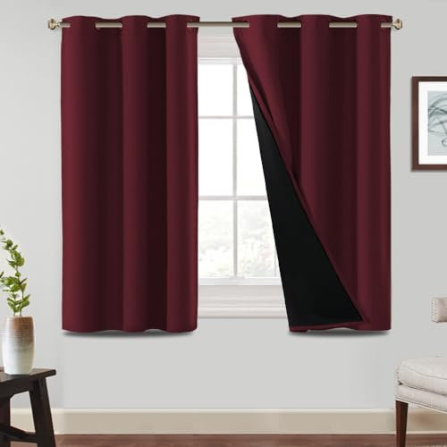 BellaHills Verdunkelung Vorhang Blickdicht Gardienen 2-Set Verdunklungsvorhänge mit Ösen Gardinen Blickdicht Kälteschutz H137x B117cm, Burgundisch