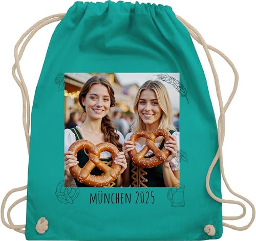 Turnbeutel Rucksack - Kompatibel Oktoberfest - Dein Bild und Text München 2025 | Volksfest Foto selbst gestalten | München Erinnerungsfoto | Volksfest Wunschtext - Unisize - Türkis