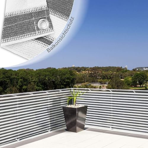 Générique Brise Vue en Rayures Gris et Blanc, Rouleau de Tissu pour Balcon et Terrasse