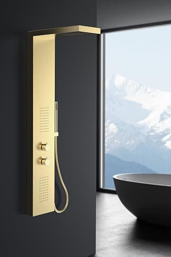 Marwell Duscharmatur Duschset Essenza gold 125x20 cm - Regendusche - Handbrause mit Schlauch