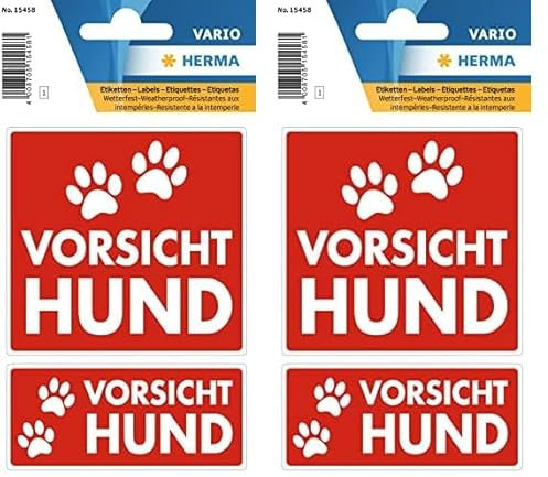 HERMA 15458 Vorsicht Hund Aufkleber wetterfest, 2 Stück, 79 x 75 mm, 9 x 35 mm, selbstklebend, klein, groß, Achtung bissiger Hund Etiketten Schild aus langlebiger Folie für Außen- und Innenbereich