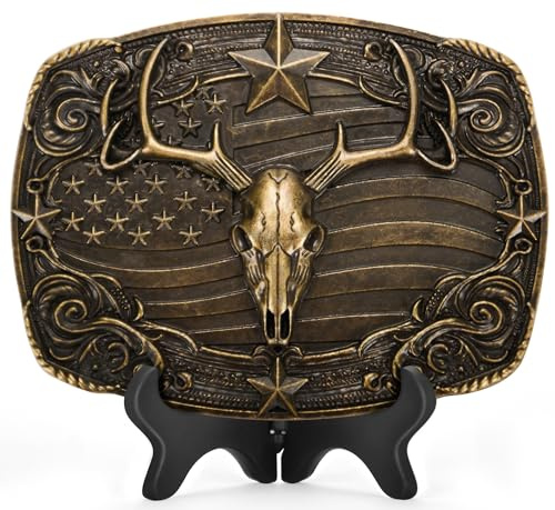 Superkred Western Belt Buckle for Men - Deer Belt Buckle Cowboy Belt Buckles Western BeltsBuckles for Men & Women Boys Cowboy Cowgirl (Gold)