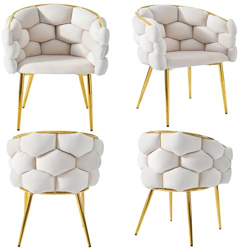 soges Lot de 4 chaises de salle à manger ergonomiques en velours avec pieds dorés Beige