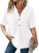 Sthxyfaith Womens Summer Fashion Outfits Clothes 2025 Oversized Hoodies Waffle Knit T-Shirts Drawstring Button V Neck Short Sleeve Casual Loose Hooded Tops Blouses White Medium