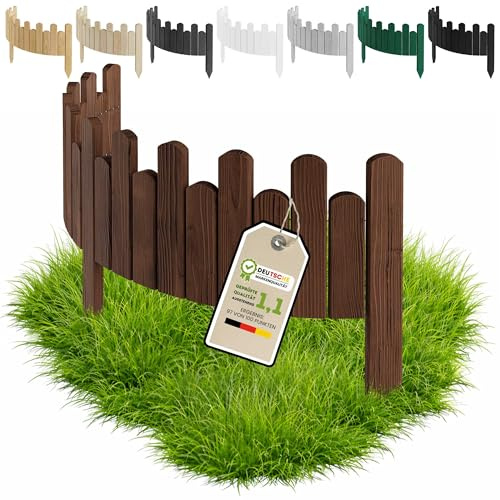 Floranica Grabumrandung Holz Wellenform 100 x 30 cm, Zierzaun, Braun | Flexibler Rollborder aus Kiefernholz für Beet, Rasen und Wege in Staketenzaun-Optik – chromfrei imprägniert, wetterfest