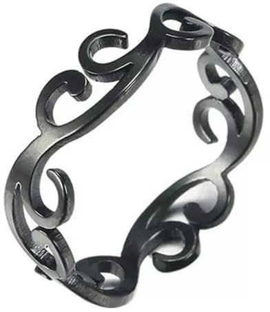 Jugendstil-Ring für Damen, schwarzer Edelstahl, filigranes Band, 7,5