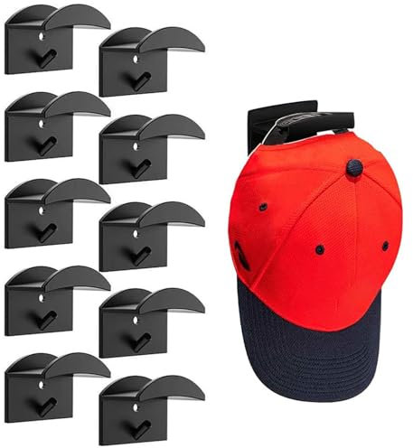 WPNCYK 10 PCS Baseball Cap Storage, Hat Hooks for Wall Mounted, No Drilling Hat Rack for Baseball Caps, Hat Holder for Closet, Bedroom, Door, Black