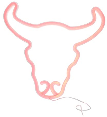 Enseigne Lumineuse Tête de Taureau LED Rouge, Décorative Murale USB | Plastique, Style Créatif Unique, Usage Party et Mur, Simple à Utiliser, Forme Tête de Taureau