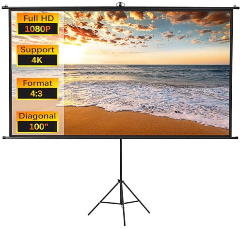 INMOZATA 100 inch Projector Screen and Stand/Wall/Ceiling Mounted Projection Screen Outdoor Indoor with 4:3 Matte White Screen & Ambient Light Rejecting Movie Screen for Garden Camping Home Theater