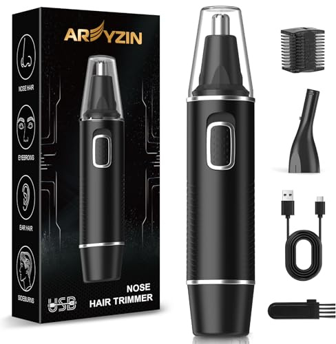 USB-C Nose Hair Trimmer for Men, Painless & Precision,Compact and Powerful | 10000RPM dual-edge blades prevent pulling. IPX7 waterproof for shower use. 2-in-1 grooming kit for travel and daily care