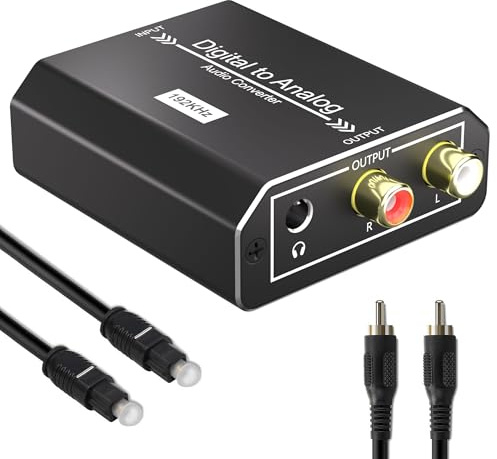 192KHz Digital to Analog Audio Converter, DAC with Optical Toslink & Coaxial to RCA & 3.5mm AUX Output, 24Bit High Resolution PCM Audio Adapter for TV/DVD/Blu-Ray/Game Console Home Theater System