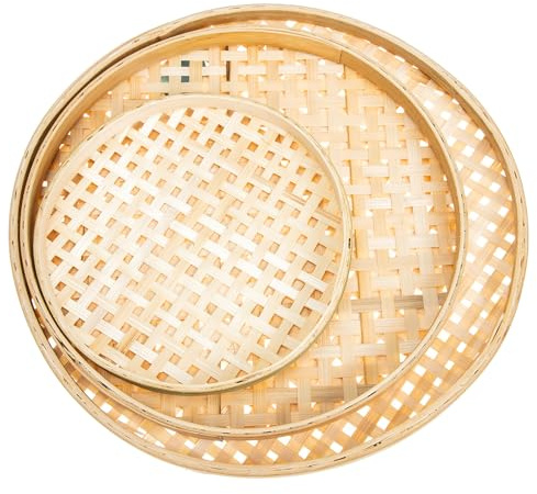 HAWILLOSCH 3 pièces Panier à Bambou Tressé Main Plateau Multi-usage Empilable pour Cuisine Rangement Aliments et Objets Divers