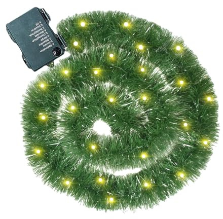 Weihnachtsgirlande mit Lichtern | Weihnachtsgirlande – 4,8 m beleuchtete Weihnachtsgirlande aus Kiefernholz | Innen- und Außenbereich, Weihnachtsdekoration für Kamin, Tür