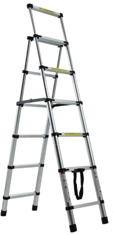 Aluminium 5+6 Step Ladder Folding Telescopic Stepladder, Exention Ladder with Anti Slip Feet, EN131 Safety, Portable & Lightweight, Silver