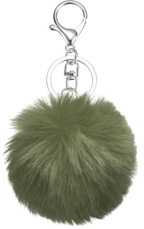 sourcing map Porte-clés pompon en fausse fourrure de lapin, vert/argenté | Pendentif pour sac à main, sac à main, loisirs créatifs