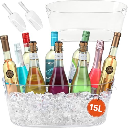 2 PCS Ice Buckets for Party, 15L Large Ice Bucket, 4 Gallon Champagne Bucket with Scoops, Beverage Tub Mimosa Bar Supplies for Champagne, Beer, Cocktail