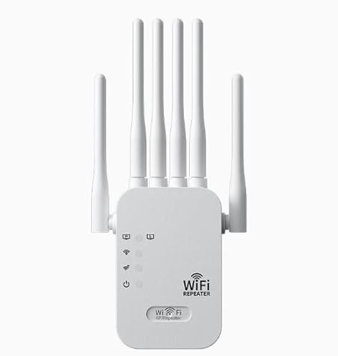 Répéteur WiFi Puissant 1200Mbps- Amplificateur WiFi avec 6 Antennes, 5GHz & 2.4GHz WiFi Extender WiFi Booster Port Ethernet Gigabit, Compatible avec Toutes Les Box Internet