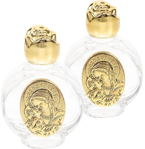 Homoyoyo 2pièces Bouteilles Verre Portables Flacon Vide Décoratif Embossé Petite Bouteille Étanche Réutilisable pour Eau Sainte et Liquides Divers