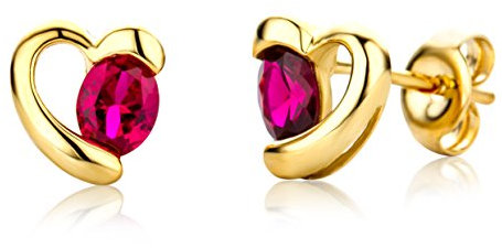 MIORE Schmuck, Ohrringe Damen, Ohrstecker Gold 375 9 Kt Gelbgold, Damenohrringe mit Rubin Stein, Herz Ohrringe, goldene Ohrstecker Damen, Ohrschmuck