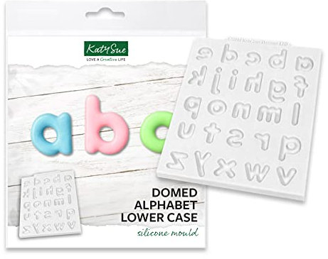 Katy Sue Domed Alphabet Lower Case Silicone Mould for Cake Decorating & Craft - Makes Lower Case Letters - Example Sizes 25 x 8 x 4mm (J) + 14 x 18 x 4mm (W)