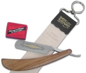 Rasiermesser Set für Männer mit einen Solinger Streichriemen und Paste | 3-Teiliges Bartmesser-Set mit Leder Leinwandband & Schleifpaste aus Solingen für Ihre tägliche Nassrasur
