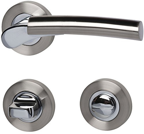 Alpertec Solid 7-R Chrom/Edelstahlfarbig satiniert WC für Badtüren mit Sperrriegel Drückergarnitur Türdrücker Türbeschläge, 28022220C