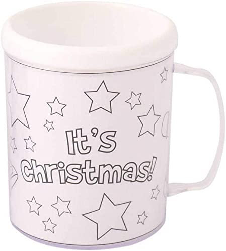 HENBRANDT 6 x Christmas Colouring Mug for Kids Children’s Stocking Fillers Christmas Eve Box Xmas Party Favours Colour Your Own Arts and Crafts for Boys and Girls